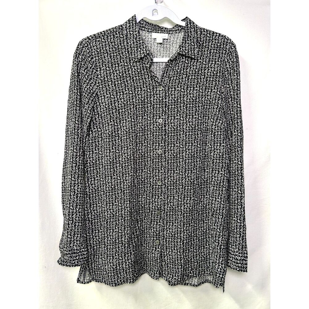 J. Jill black and white patterned button-up long-sleeve blouse Small